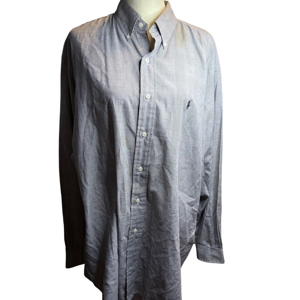 Ralph Lauren Blake Men's Button Down Shirt, Gray Glen Plaid, 100% Cotton, XL